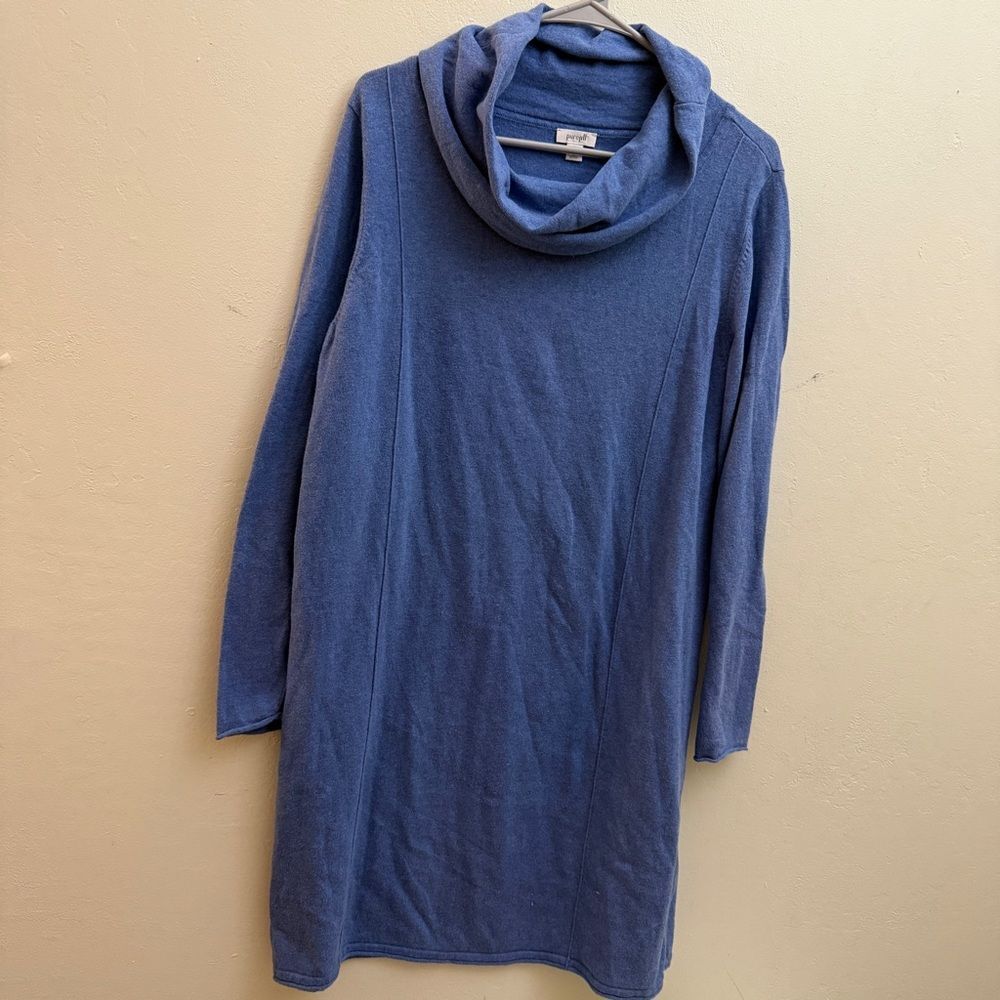 J. Jill large Blue Turtleneck Sweater dress solid cowl neck cashmere cotton